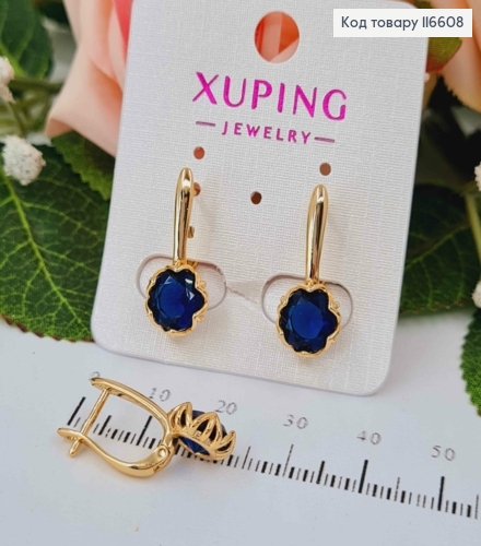 Серьги "Лотос" с насыщенным синим камешком, 2см, англ. зам. Xuping 18К 116608 фото 2