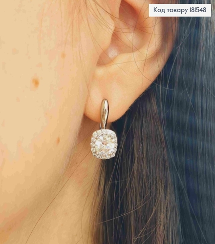 Серьги родованные с Блестящим камешком в оправе из камешков, 1,9см, англ. застежка, Xuping 181548 фото 3