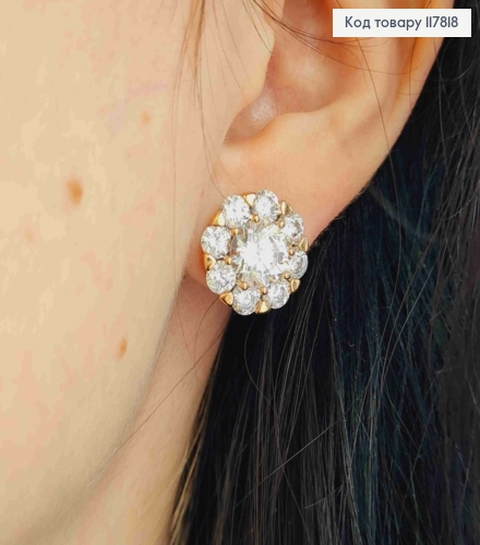 Серьги клипсы, цветочек из блестящих камешков, 1,5см, Xuping 18K 117818 фото 3
