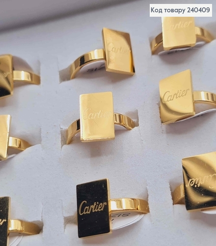 Кольцо золотого цвета, пластинка "Cartier", сталь Stainless Steel 270012 фото 2