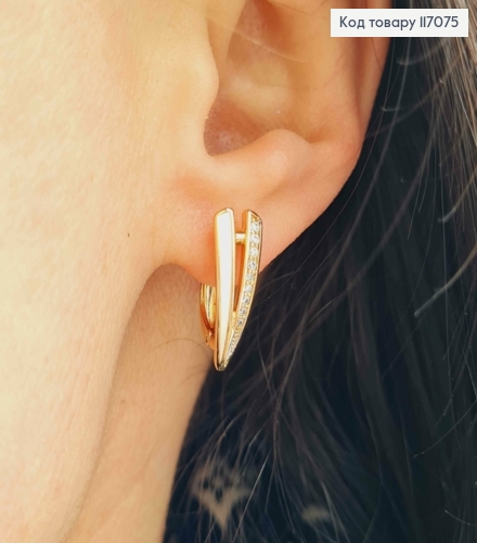 Серьги Стрелы, с белой эмалью и камешками, 1,8см, Xuping 18K 117075 фото 2