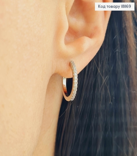 Серьги кольца 1,5см, родованные, в камнях, Xuping 181169 фото 2