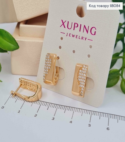 Серьги квадратные украшены камешками, 1,6*0,7см, английская застежка, Xuping 18К. 118084 фото 2