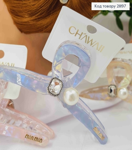 Краб пластик (акрил) "Петелька" з Бусинкою та камінчиком, 11см, Перламутрові кольори в асортименті 211197 фото 2