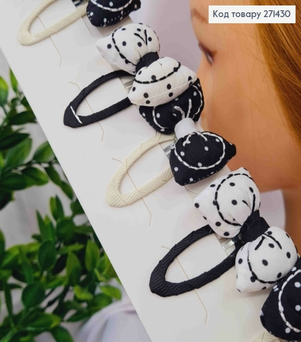 Набор заколок Тик-Так (10шт/5пар), БАНТИК, Черного/Белого цвета, заколка 5,5см, бантик 3,5*2,5см. 271430 фото 2