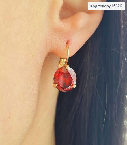 Серьги с большим бордовым камешком 1см, Франц. зам. Xuping 18K 115626 фото 2