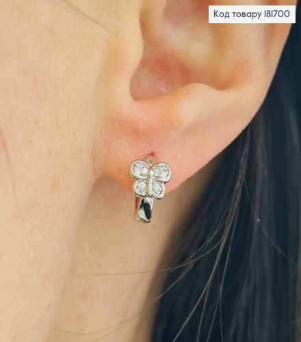 Серьги родованные кольца "Бабочка" с Блестящими камешками, диаметр 1см, Xuping 181700 фото 2