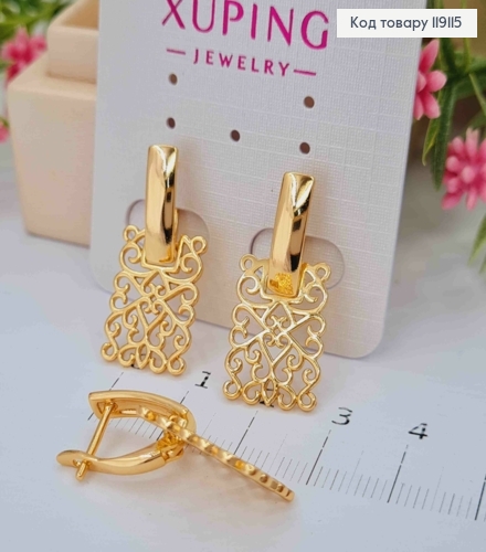 Серьги с подвижной ажурной пластиной, 2,7см, английская застежка, XUPING 18K 119115 фото 3