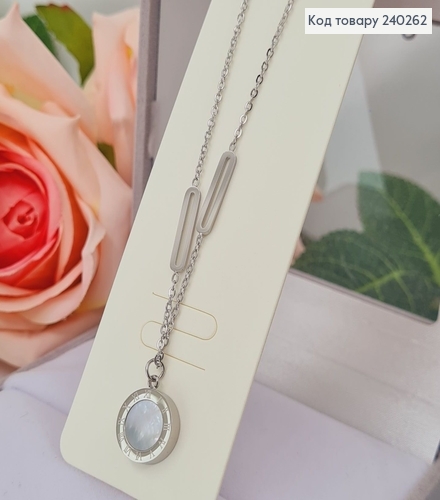 Цепочка с подвеской 40+5 см Римские часы с двустор. ч/б эмалью, цвет серебряный, Stainless Steel 240262 фото 2