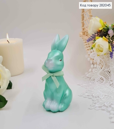 Пасхальная фигура ЗАЯЦ, ЗЕЛЕНОГО цвета, с бантиком, 12*6,5см 282045 фото 2