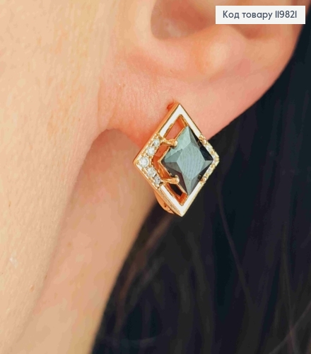 Серьги с изысканным Черным камнем, 1,4см, английская застежка, XUPING 18K 119821 фото 2