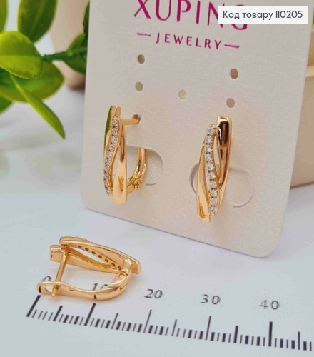Сережки  прикрашені Блискучими камінцями,  довжина 1,8см, англійська застібка, Xuping 18К 110205 фото 2