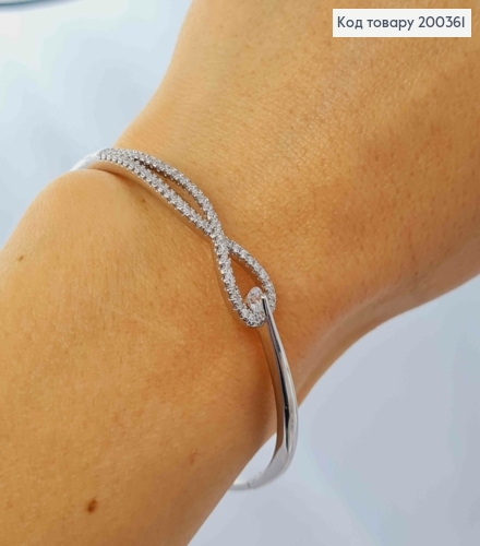 Браслет родованный Овальный с Блестящими камешками, диаметр 6см, длина 19см, Xuping 200361 фото 2