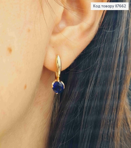 Серьги "Лилу" с Темно-Синим камешком, 1,9см, английская застежка, XUPING 18K 117662 фото 3