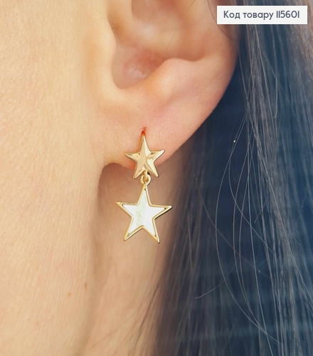 Серьги кольца 0.6см, с подвеской перламутровой звездочкой 1см, Xuping 18K 115601 фото 2