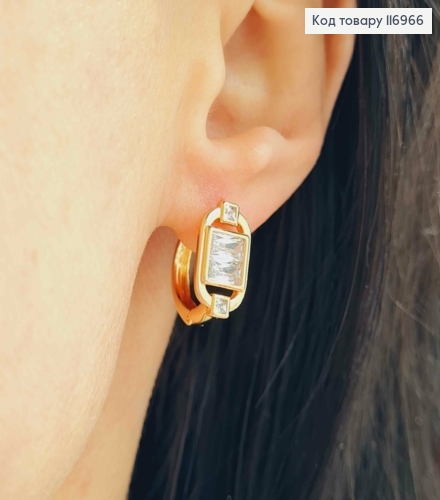 Серьги кольца с овальным элементом и квадратным Белым камнем, 1,5см, Xuping 18K 116966 фото 2