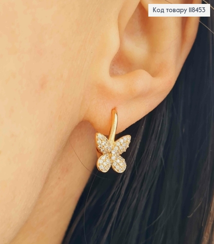 Серьги "Бабочка" с Блестящими камнями, 1,6см, английская застежка, XUPING 18K 118453 фото 3