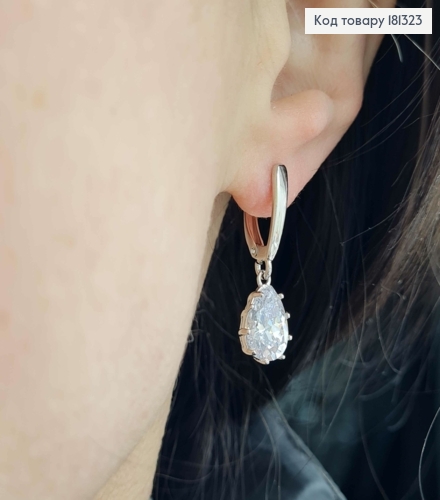 Серьги родованные, с камнем капелькой, 3см, англ. зам. Xuping 181323 фото 3