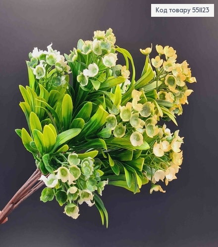 Искусственный цветок, 5 веточек, Ландыш, омбре Желто-белый, на металлическом стержне, 35см 551123 фото 2