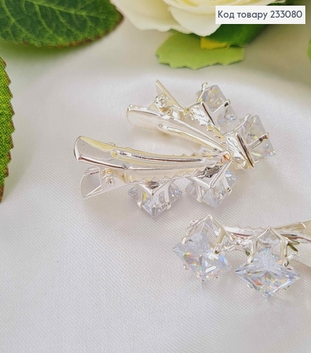 Заколка стріла метал 3см срібного кольору (ціна за 2шт) з двома великими камінцями в асорт. 233080 фото 2