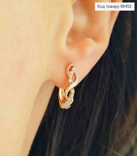 Серьги "Нежность" с Блестящими камешками, 1,5см, английская застежка, Xuping 18К 119452 фото 2