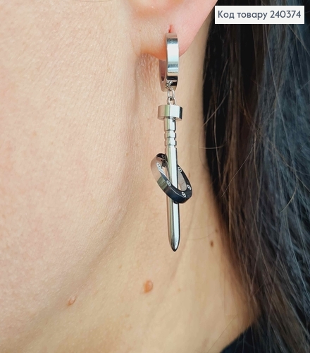 Сережки кільця 1см, срібного кольору, стилізовані під Картьє, 3,5см, сталь Stainless Steel 240374 фото 2