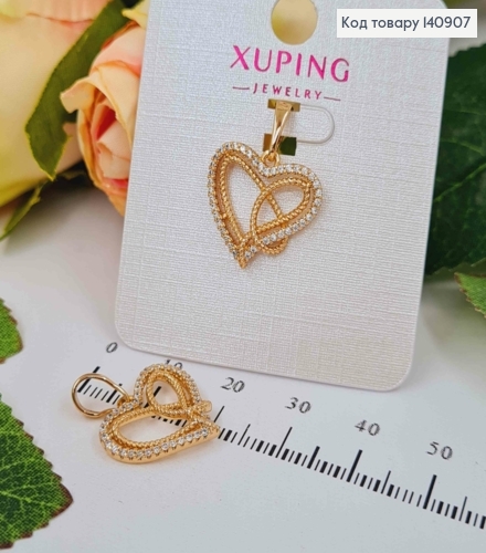 Кулон, Сплетенные Сердечки с камешками, 1,7см, Xuping 18K 140907 фото 2