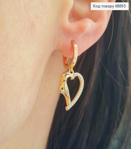 Сережки кільця з Асиметричною підвіскою в Блискучих камінцях(1,7см), діаметр 1,2см, XUPING 18K 118893 фото 3