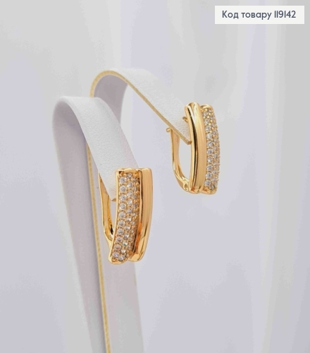 Серьги Прямоугольные с Блестящими камешками в три ряда, 1,6см, английская застежка, Xuping 18К 119142 фото 3