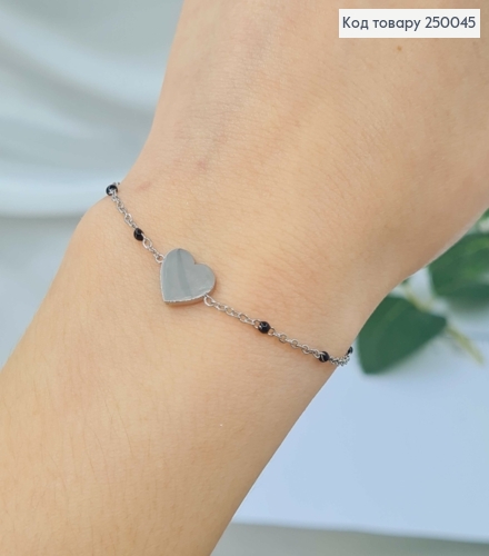 Браслет серебряного цвета с Бусинками подвеской Сердце (10*8мм), 18+3,5см, сталь Stainless Steel 250045 фото 2