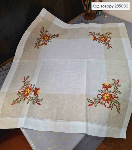 Скатерть -салфетка "Лен" с рисунком "Цветок .Рождественник", размер 85*85см 285080 фото 3