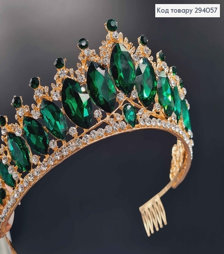 Тиара под золото, "Роксолана" с зелеными камешками. 294057 фото 2