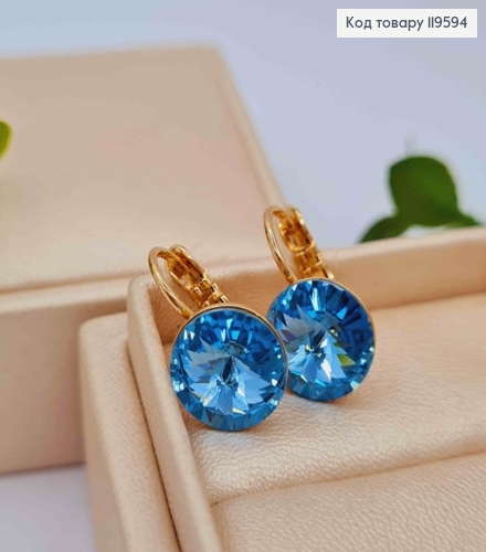 Серьги с Голубым камнем Сваровски (1,1см), длина 1,5см, застежка левербек, Xuping 18К 119594 фото 3