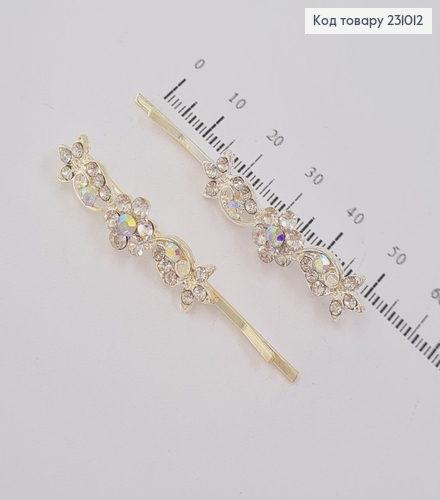 Заколка невидимка металл серебряная с камнями 5,5 см 2 шт / уп цена за уп. 231012 фото 2