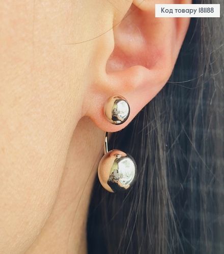 Серьги родованные, гвоздики "ДИОР"с двумя шариками, 6мм и 1,1см, Xuping 181188 фото 2