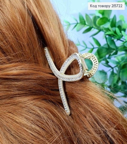 Краб металл "ПЕТЕЛЬКА" с жемчужками и блестящими камешками, 6см, Золотого цвета 215722 фото 2