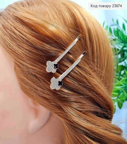 Набір невидимок(2шт), ВАН КЛІФ з Камінням та Чорною емаллю, 6,5см, Золотого кольору, ціна за2шт 231174 фото 2