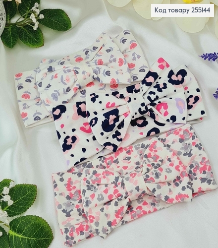 Повязка Бант, трикотаж детская-малыш, Цветочный принт в ассорт., 16*8,5см, ручная работа, Украина. 255144 фото 3