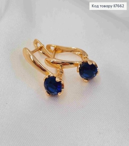 Серьги "Лилу" с Темно-Синим камешком, 1,9см, английская застежка, XUPING 18K 117662 фото 2