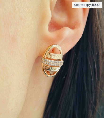 Серьги "Овальные" украшены Блестящими камешками, 1,7см, английская застежка, Xuping 18К 118687 фото 2