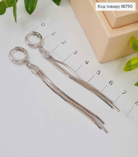 Серьги родованные кольца (1,1см) с подвесными цепочками, дл. 6см, Xuping 181790 фото 2