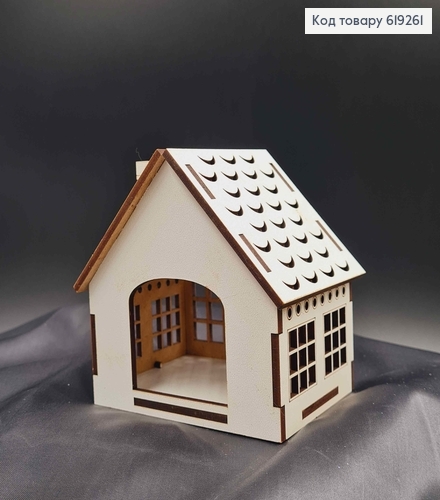 Подсвечник, деревянный белый домик, с витражными окошками, 10*11*8см, Украина. 619261 фото 2