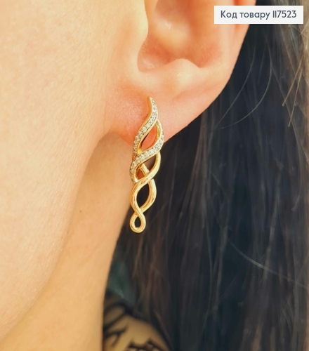 Серьги, "Спираль Жизни" украшены камешками, 2,6см, англ. зам., XUPING 18K 117523 фото 2