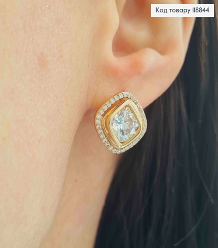 Серьги "Глаза Сфинкса" с Блестящим камнем в оправе из камешков, 1,4см, англ. застежка, Xuping 18К 118844 фото 3