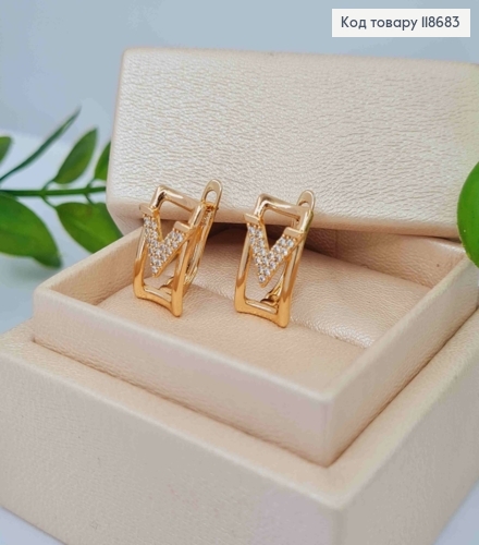 Серьги "Victoria" с Блестящими камешками, 1,5см, английская застежка, Xuping 18К 118683 фото 2