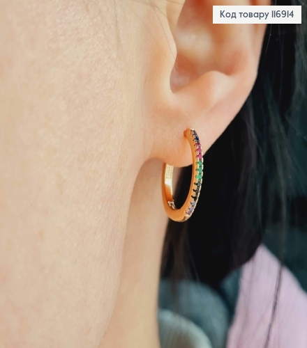 Серьги кольца 1,6см, с цветными камешками, Xuping 18K 116914 фото 2