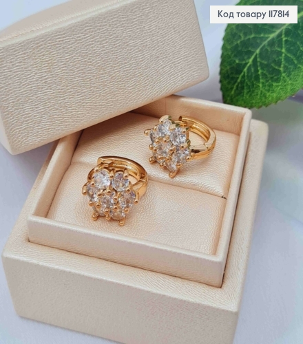Серьги кольца, Цветочек из Блестящих камешков, 1,6см, Xuping 18K 117814 фото 2