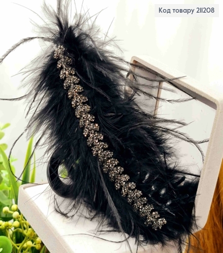 Краб пластик "Петелька" з Пір'ям та Колоском з камінців, 13см, Чорного кольору 211208 фото 2