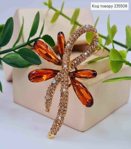 Брошка метал, "Квіткова Петля Бажання", прикрашена Пудровими камінцями, 5,5см 235508 фото 2