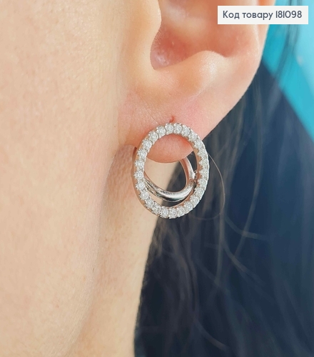 Серьги родованные, "Два колечка" с камешками, 1,5см, англ. зам. Xuping 181098 фото 2